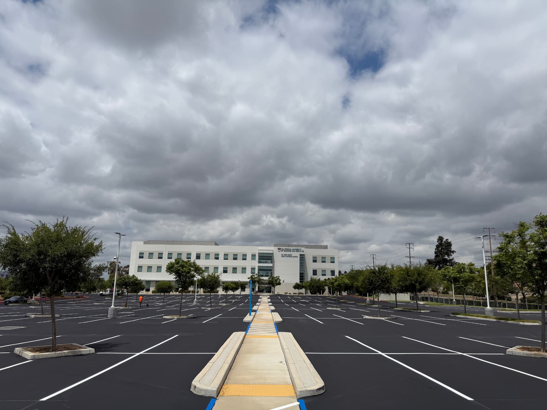 Freshly striped commercial parking lot