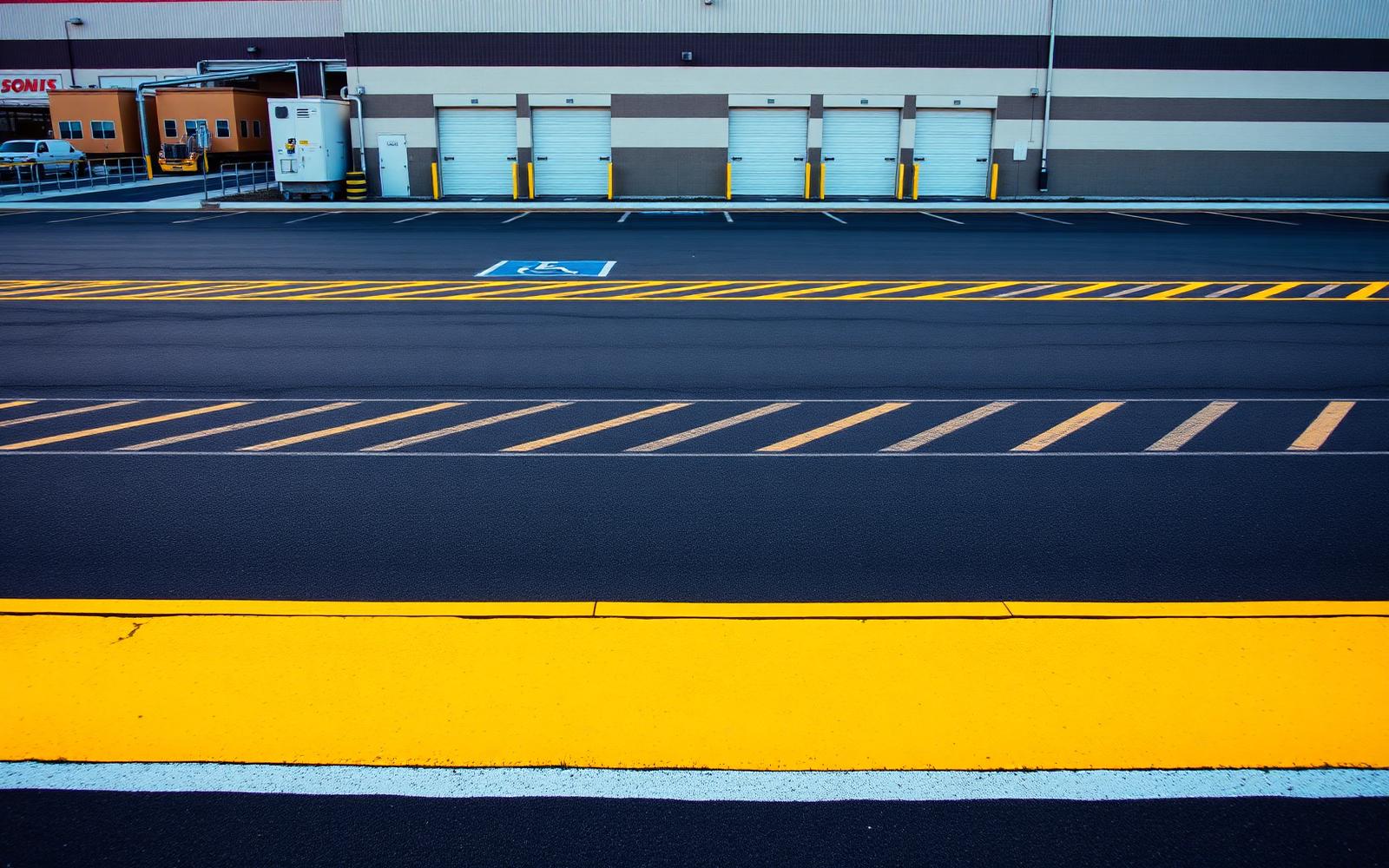 Freshly striped and seal coated parking lot